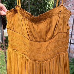 Intimately Free People Bronze Smocked Pleated Mini Dress Boho Festival M